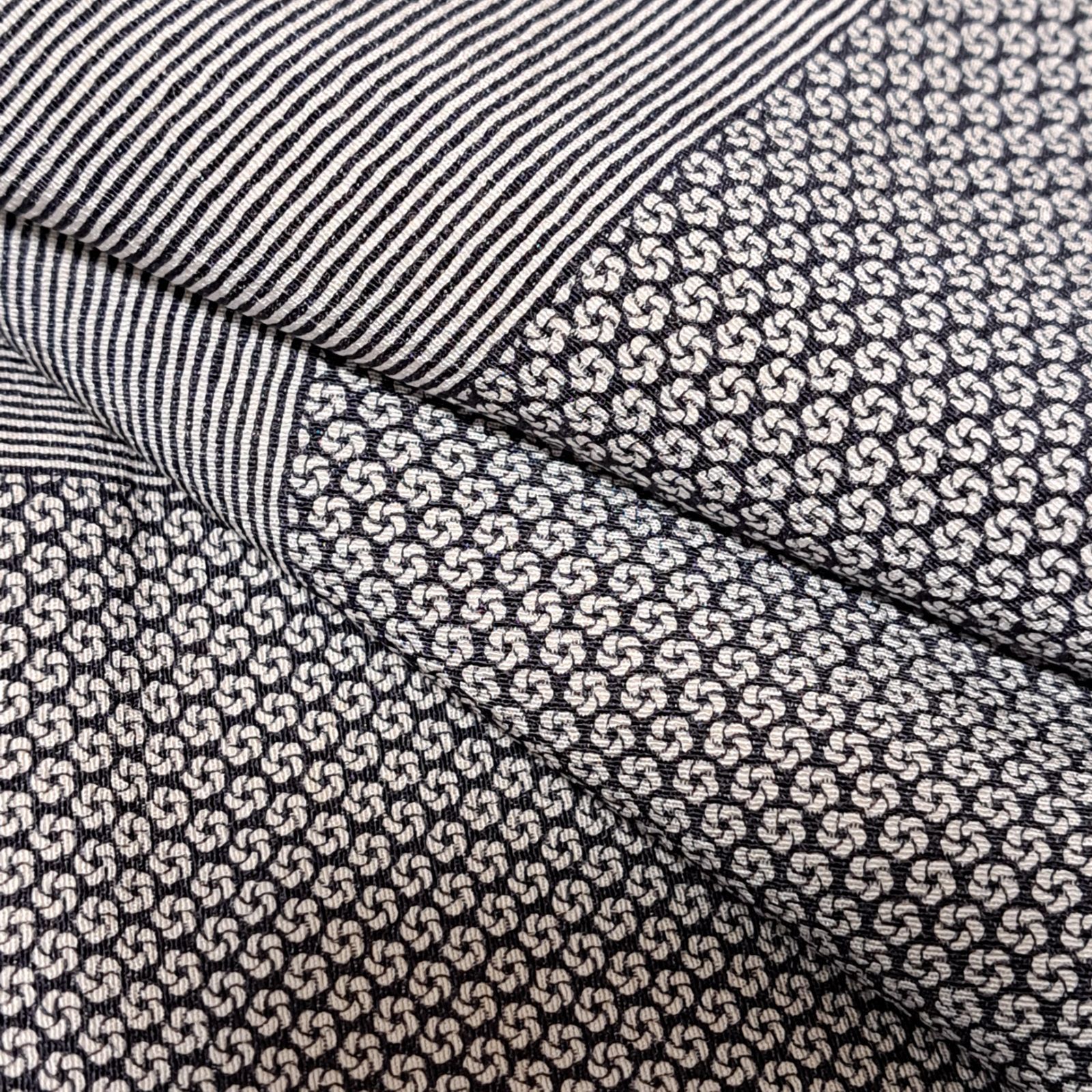 江戸小紋】裄64 身丈161 袖49 正絹 袷 スミクロ 縞と風車文様 や02S05