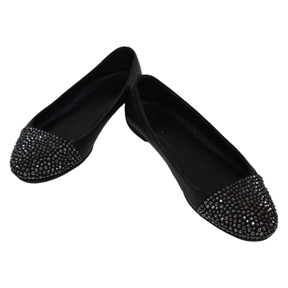 giuseppe zanotti ジュゼッペザノッティ フラットシューズ 37 レディース - 黒 ラインストーン アウトソール張替済 レザー