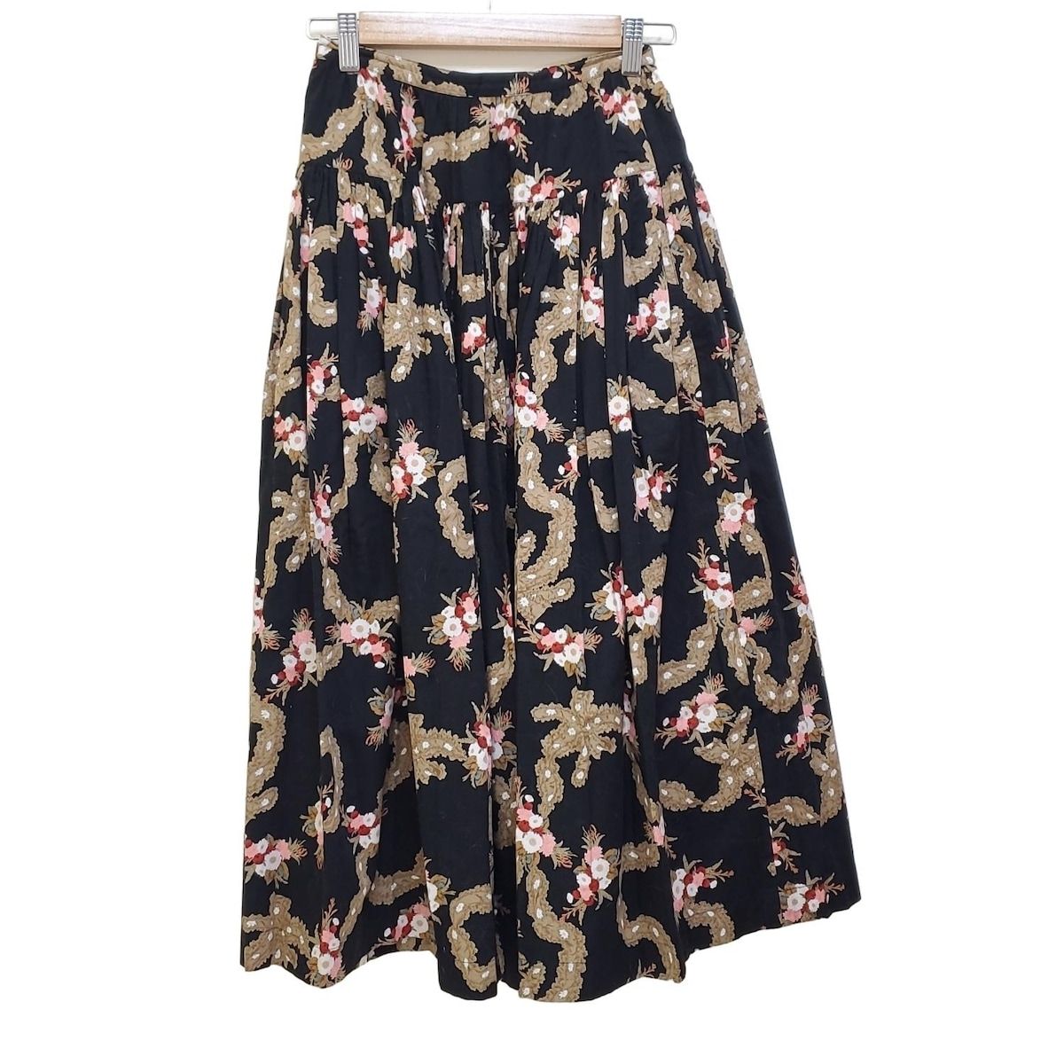 PINK HOUSE ピンクハウス ロングスカート レディース 黒 ブラウン マルチ 花柄