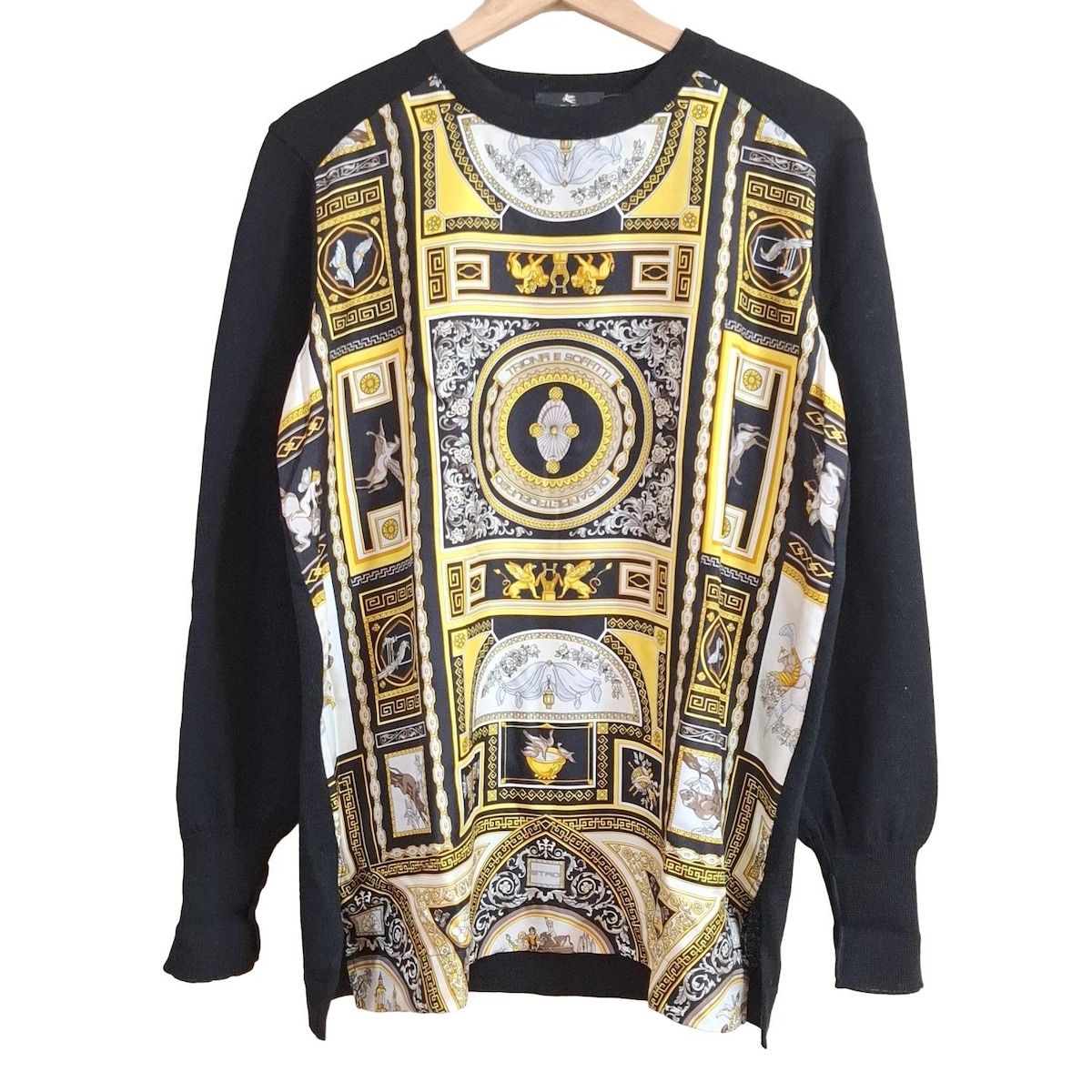 ETRO(エトロ) 長袖セーター サイズ42 M レディース - 黒×ダークイエロー×マルチ クルーネック/異素材切替え