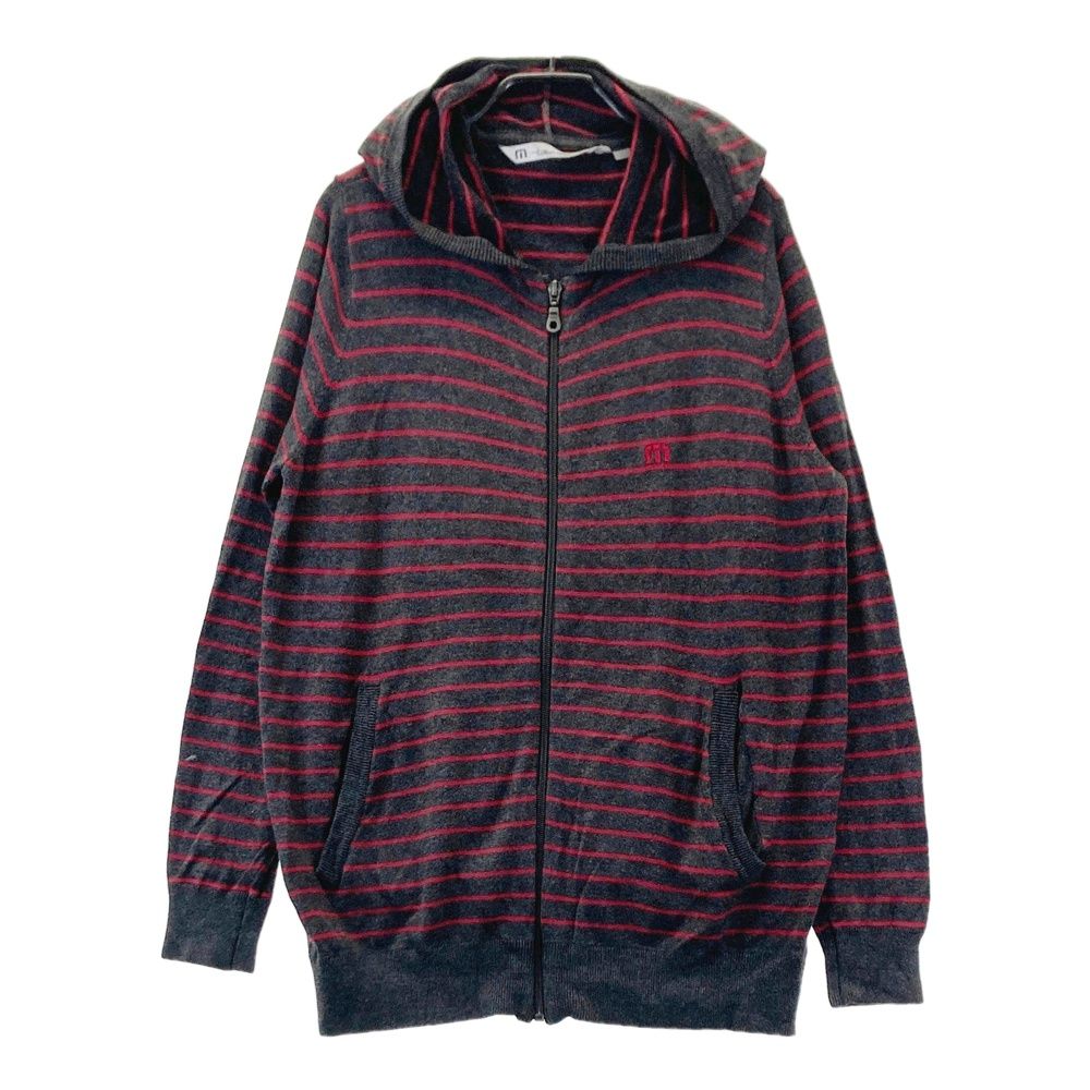 サイズ M TRAVIS MATHEW トラビスマシュー フード付 ニット ジップジャケット ボーダー柄 グレー系 ゴルフウェア メンズ ストスト