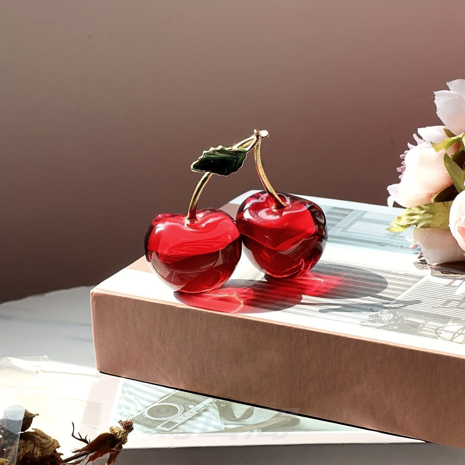 さくらんぼ 置物 オブジェ 装飾 クリスタル ガラス アクセント