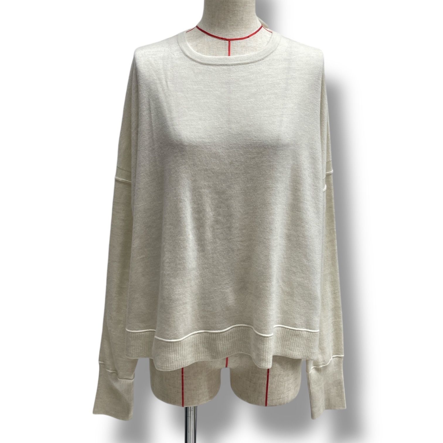 Curensology カレンソロジー ファインウールバックリボンプルオーバー ニット セーター トップス リボン ゆったり オーバーサイズ アイボリー エクリュ サイズF レディース 秋 冬 ゴーゴー古着 4 No.1316