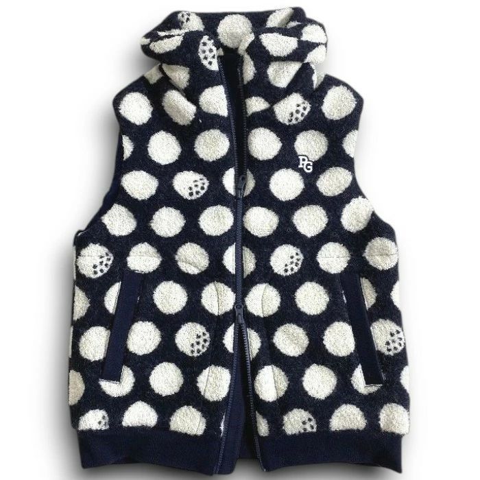 パーリーゲイツ ゴルフ 軽量保湿素材 リングチェック BIGドット柄 総柄 ダブルジップ 中綿入り ベスト ゴルフウェア レディース 055-2258108 定価3.8万 ネイビーブラック オフホワイト 042 51021 w 04