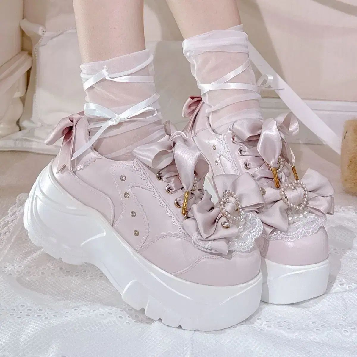 転校生 地雷系 WHO フード フラットフォーム シューズ 3 COLOR