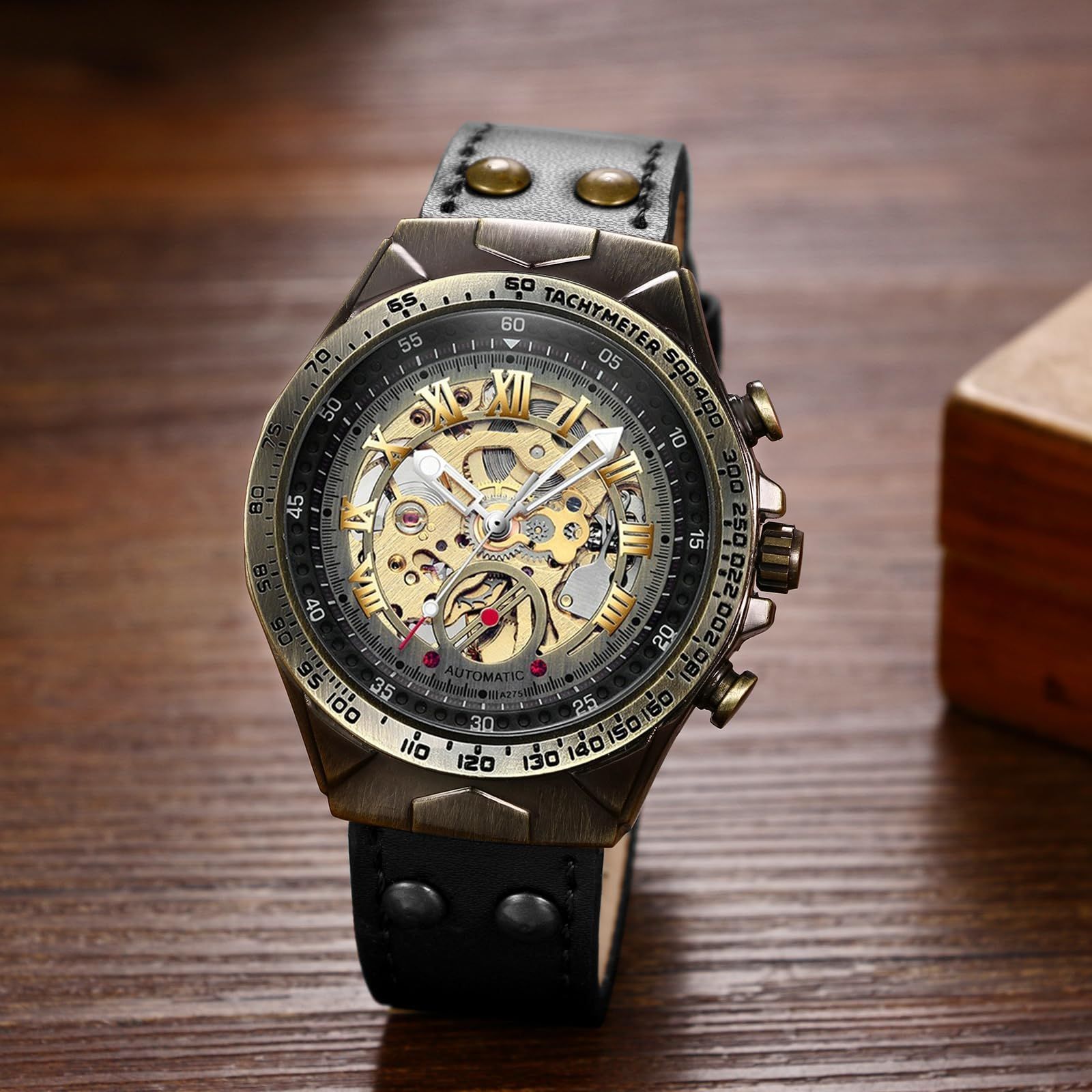 数量限定】メンズ スケルトン 本革ベルト: 腕時計 ローマ アナログ表示