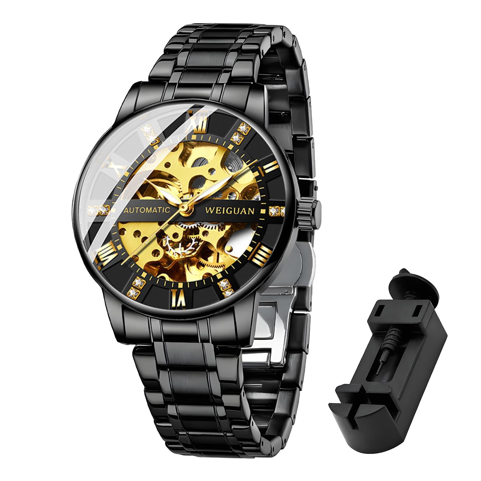 TeamSky メンズ 機械式 自動巻き腕時計 機械式 鋼製 防水 手巻き式