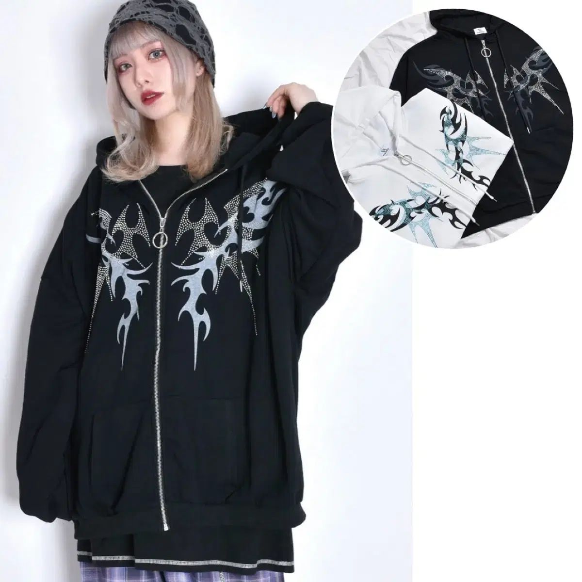 ヴォルカン アフロディーテ ラインストーン フーディー ジップアップ サブカルチャー 地雷系 量産型