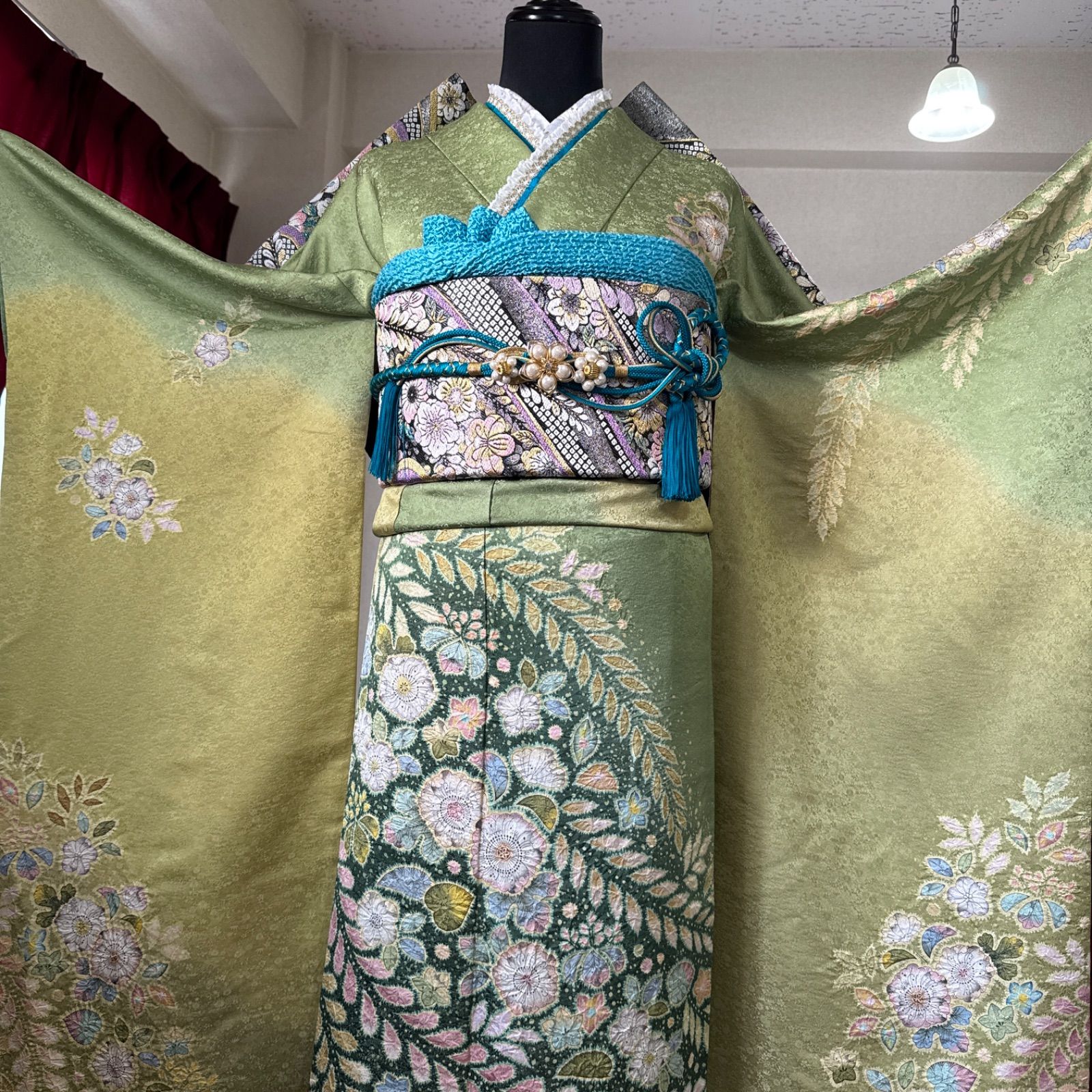 正絹・絞り・辻が花・振袖フルセット(6点)・袋帯・半衿・長襦袢