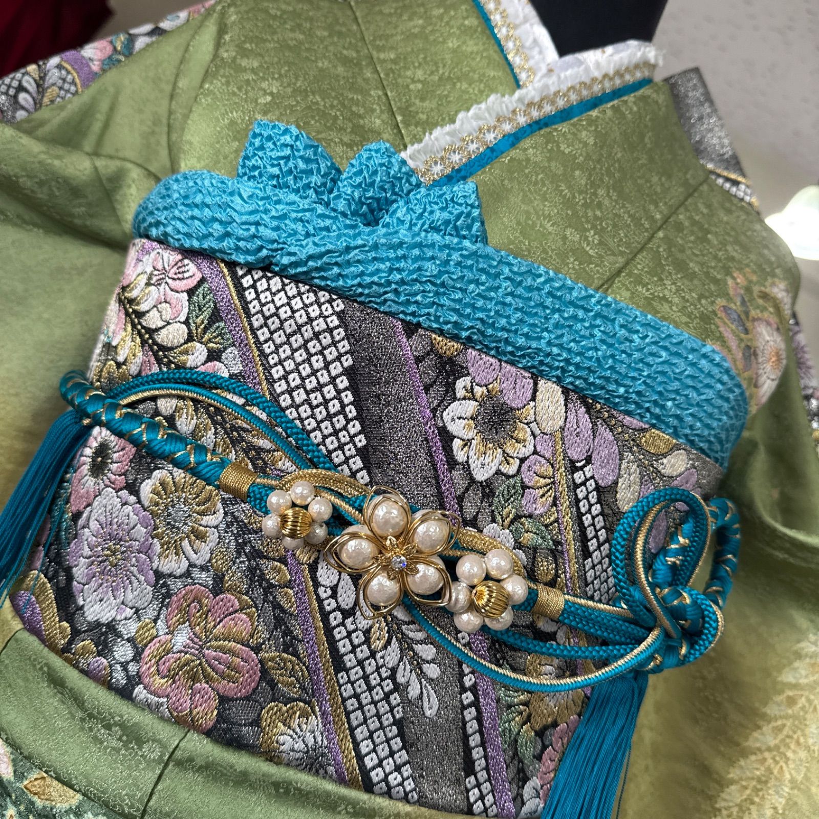 正絹・絞り・辻が花・振袖フルセット(6点)・袋帯・半衿・長襦袢