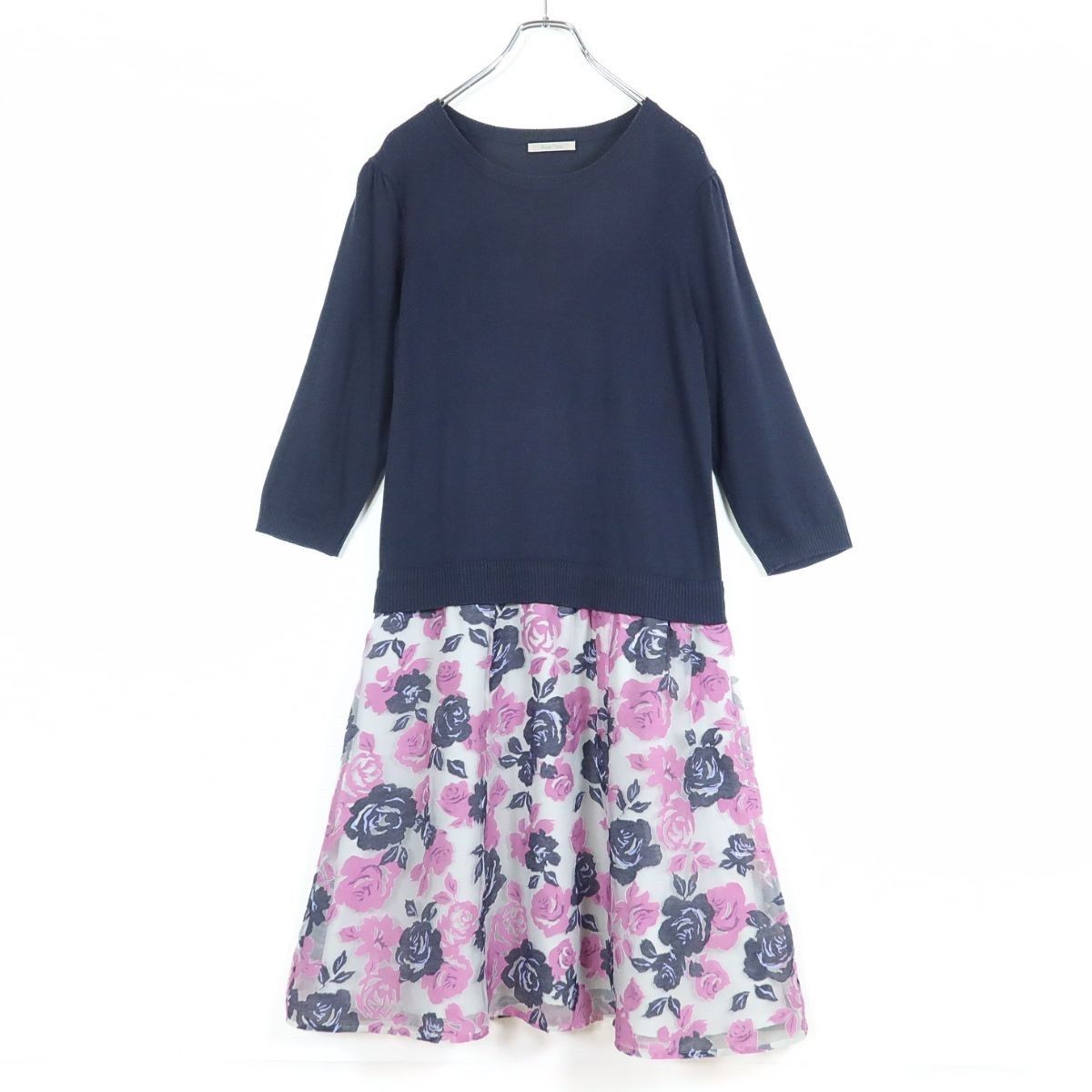 ローズティアラ☆重ね着風ドッキングワンピース 大きいサイズ42