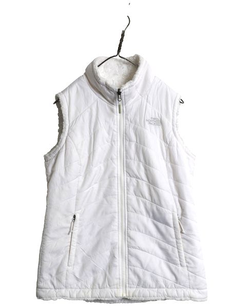 ノースフェイス フルジップ リバーシブル ベスト レディース S アウトドア ハイ パイル フリース 中綿 ナイロン 重ね着 ワンポイント 白