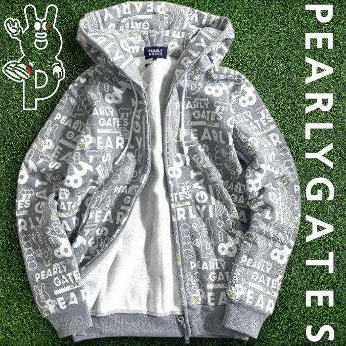 パーリーゲイツ ゴルフ どうしちゃったPG コットン混スウェット 裏起毛 ダブルジップ 長袖 フーディ パーカー ジャケット レディース 055-2262014 定価3.5万 メランジグレー 0 039 51021 w 05