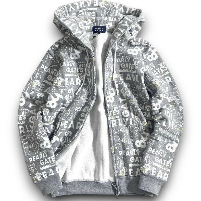 パーリーゲイツ ゴルフ どうしちゃったPG コットン混スウェット 裏起毛 ダブルジップ 長袖 フーディ パーカー ジャケット レディース 055-2262014 定価3.5万 メランジグレー 0 039 51021 w 05