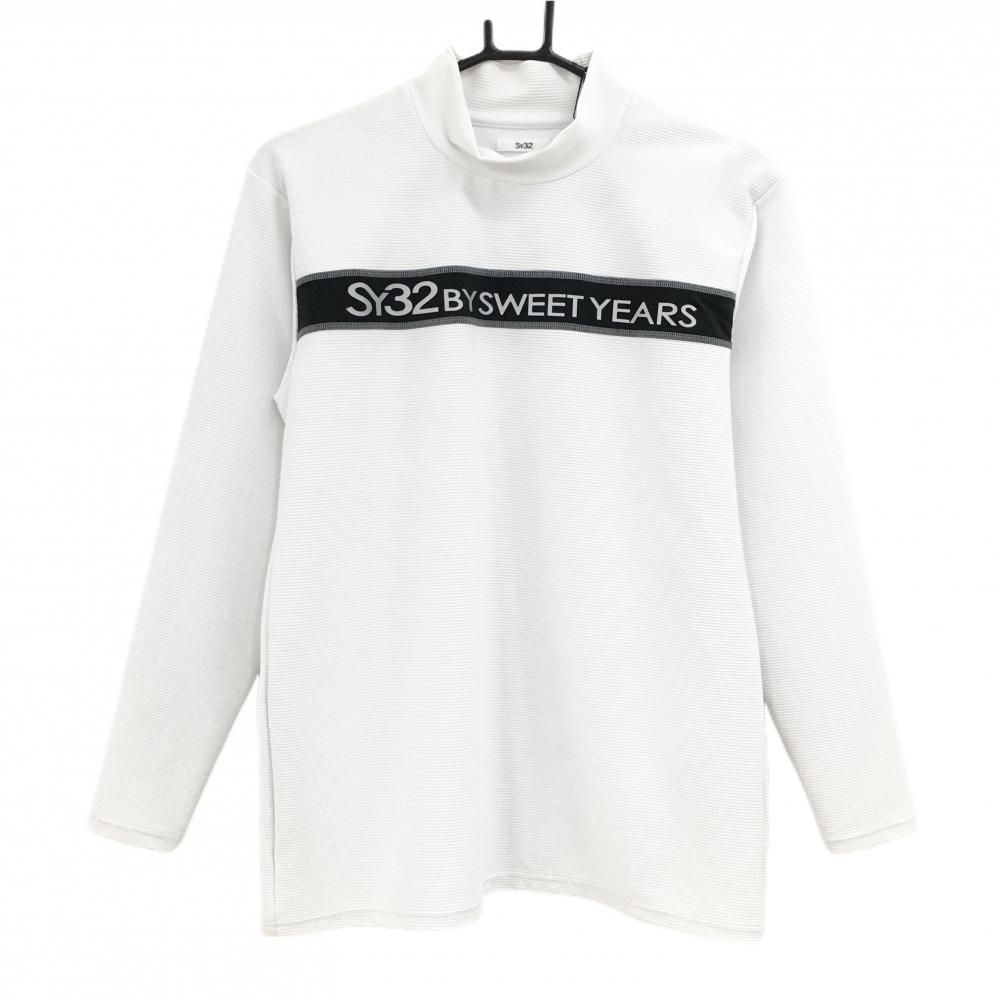 新品】SY32 長袖ハイネックシャツ 白×黒 胸元ロゴライン ボーダー織