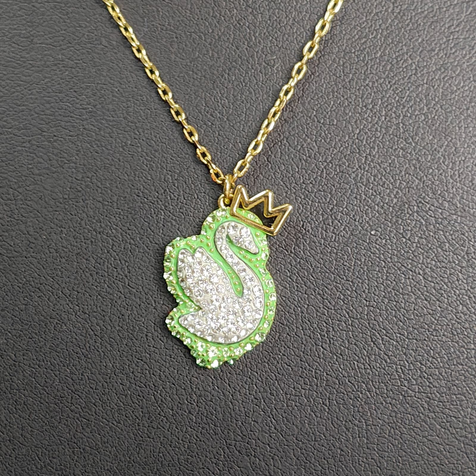 Swarovski スワロフスキー スワン ネックレス グリーン ゴールド 