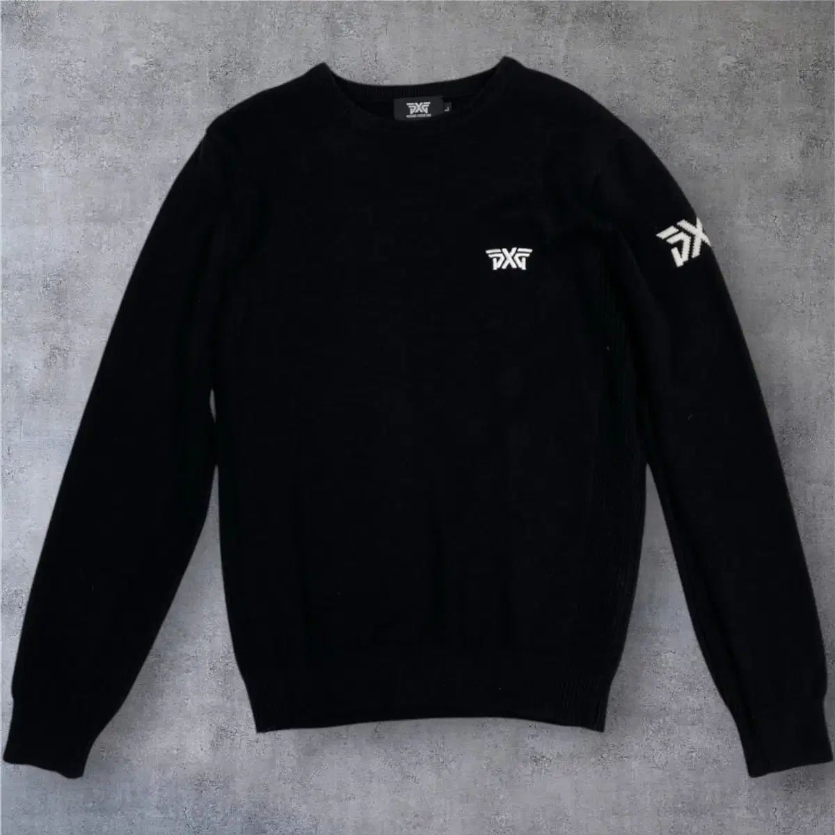 PXG ブラック ロゴ ラウンドネック ニット L