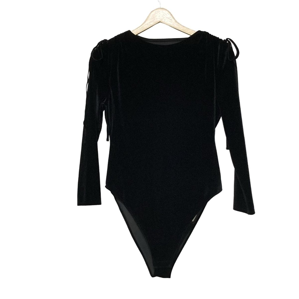 BORDERS at BALCONY ボーダーズアットバルコニー 長袖カットソー サイズ36 S レディース 黒 クルーネック ベロア タンガ付き