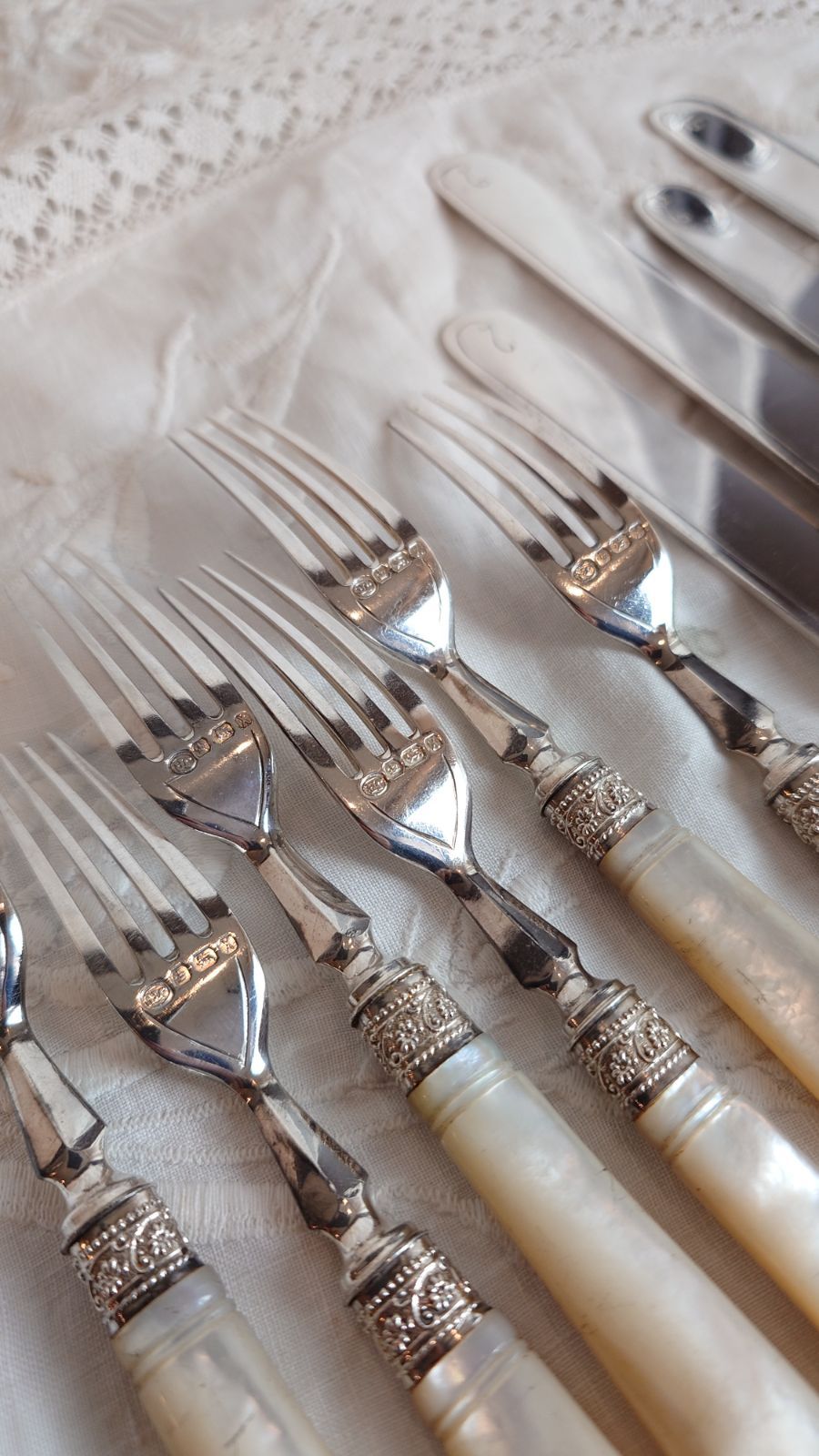 白蝶貝カトラリーセット 純銀製 フラワーモチーフ レア イギリス