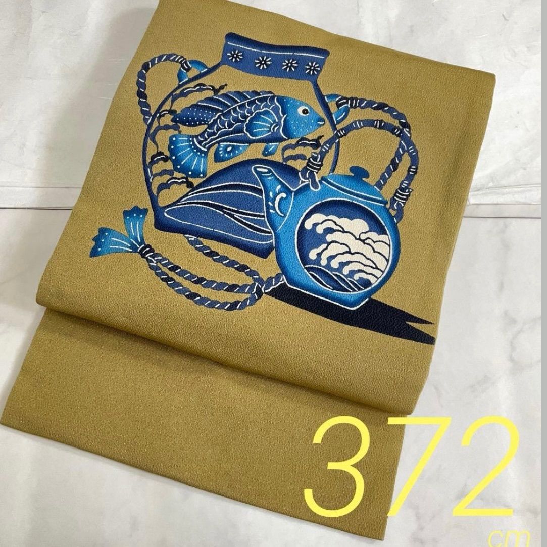 kimono one kimonoarisa こちらは 厳選 同然 巨匠 城間栄順作 本場琉球紅型 縮緬 九寸名古屋帯 長尺 372 cm