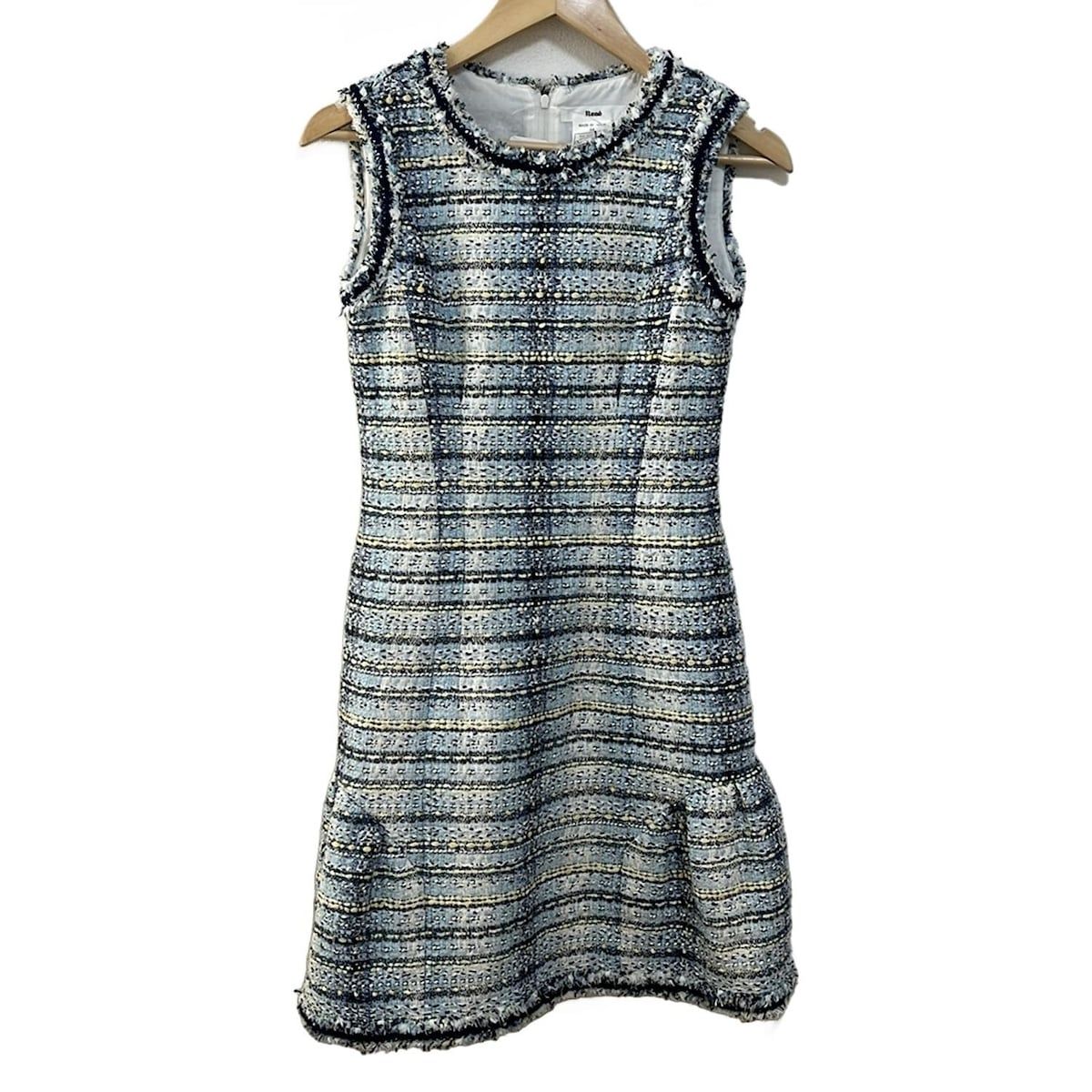 Rene(ルネ) ワンピース サイズ34 S レディース - ライトブルー×ライトイエロー×ネイビー ノースリーブ/ロング/ツイード