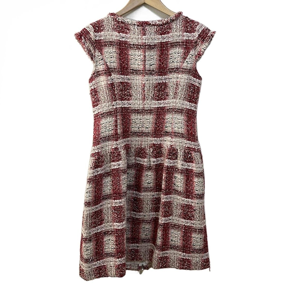 Rene ルネ ワンピース サイズ36 S レディース レッド ピンク 白 ノースリーブ ロング ラインストーン リボン