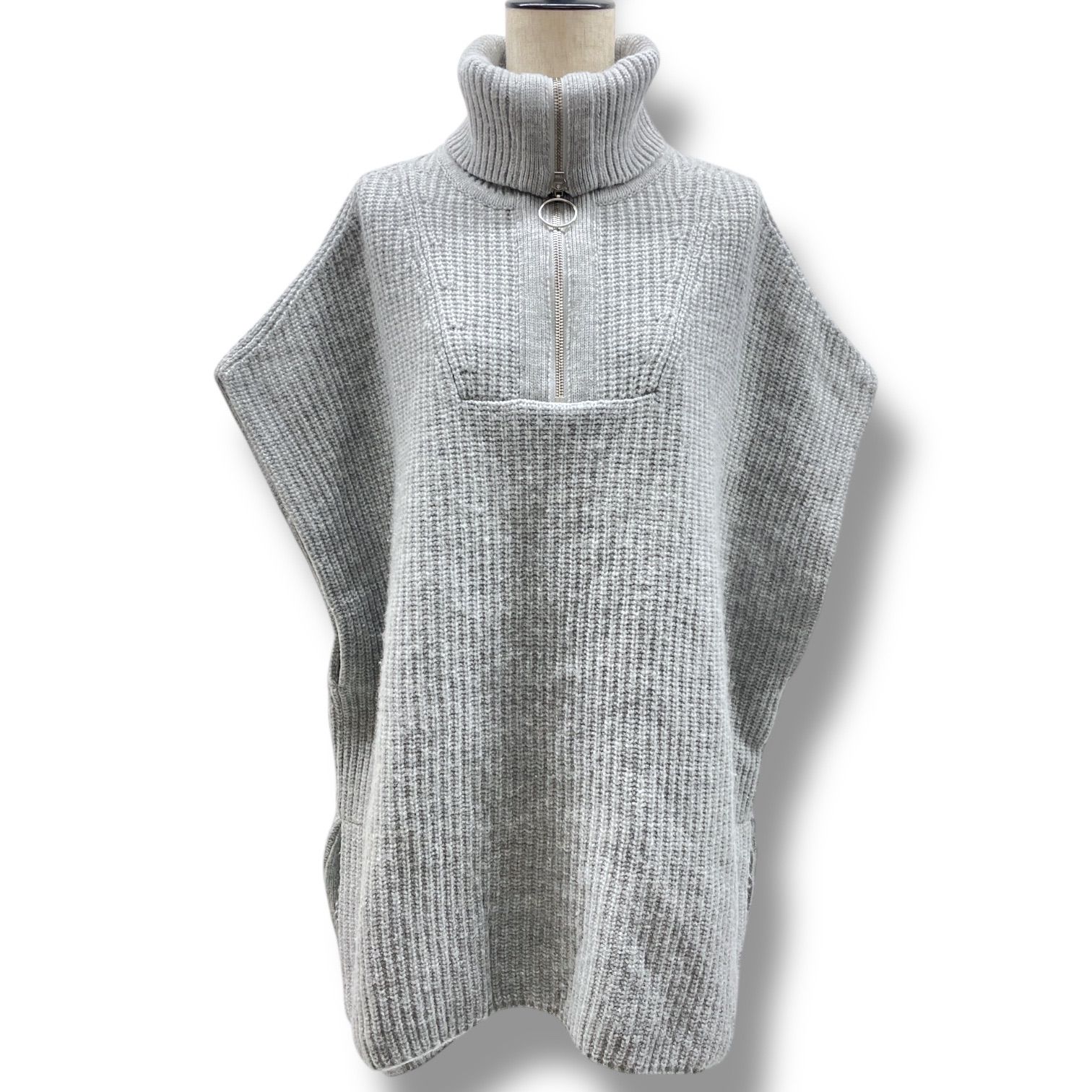 Leilian レリアンプラスハウス EZUMI ハーフジップニットジレ ベスト ハイネック スリット ウール 大きいサイズ LE 23-50501-MI 灰色 グレー XLサイズ レディース 冬 ゴーゴー古着マルイファミリー 7 No.274