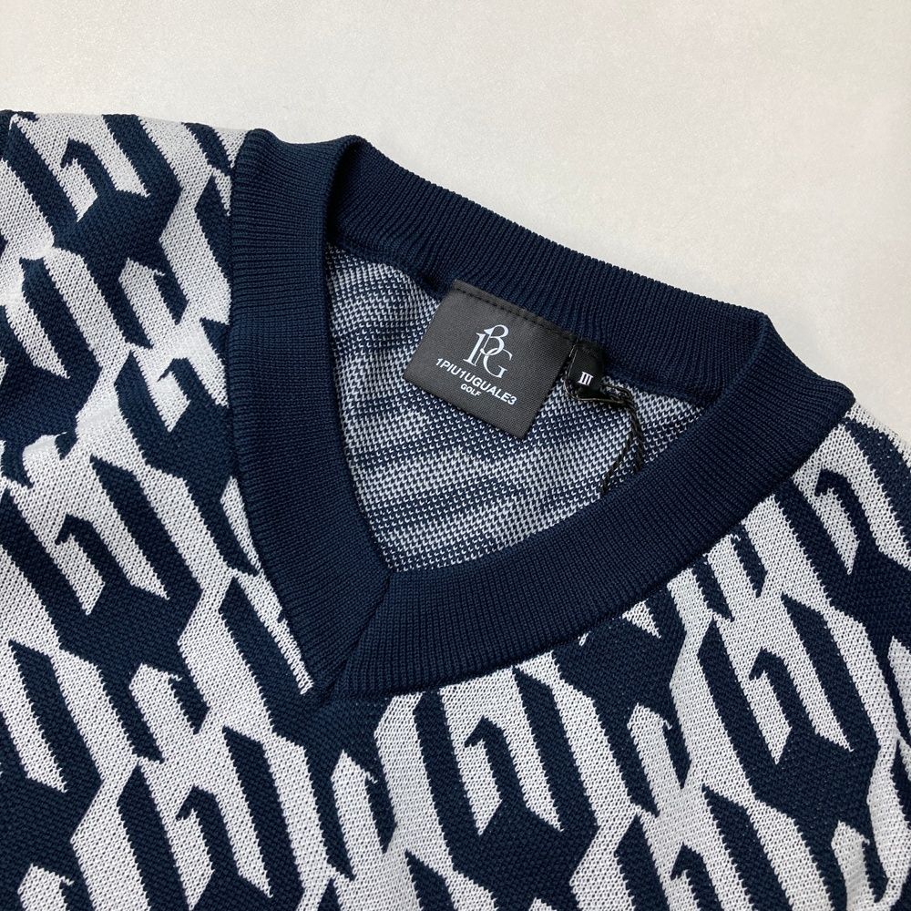 サイズ：3 1PIU1UGUALE3 GOLF GRK029 ニットベスト 千鳥 ネイビー系