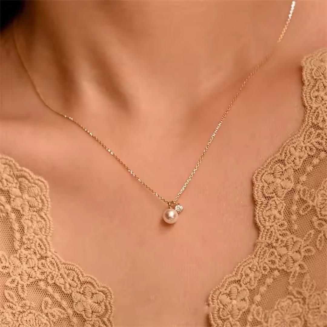 淡水パール×ダイヤ】上品ネックレス SV925 K18コート 金属アレルギー 