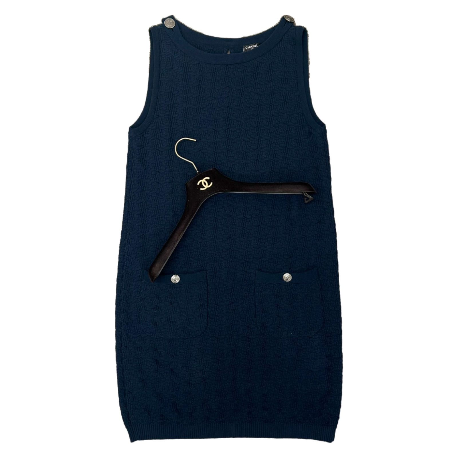 CHANEL シャネル ワンピース ココボタン 38 ノースリーブ ネイビー