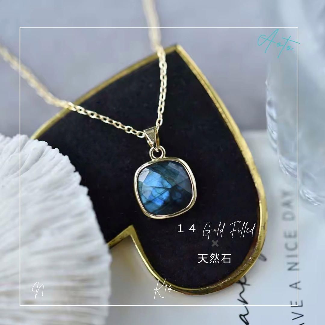 天然石 ラブラドライト × 14KGF】神秘的 スクエアカット／虹色