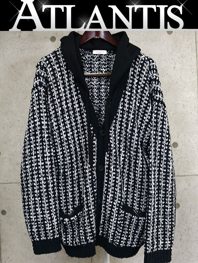ヴァレンティノ フード付き ニット カーディガン メンズ size M 黒 白 101281