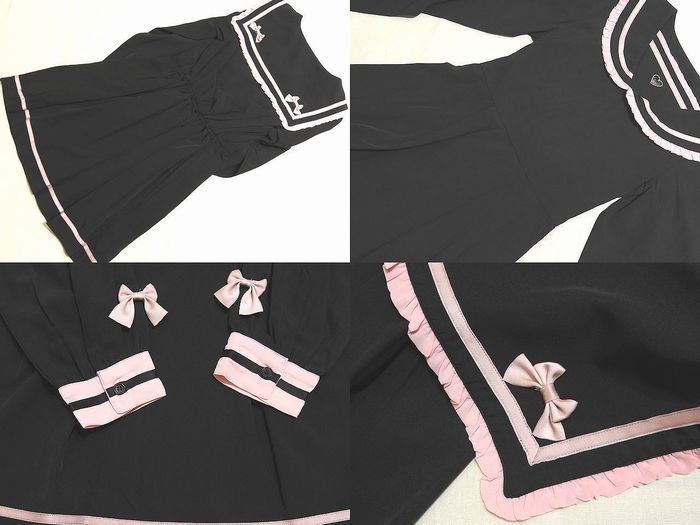C 51 ililil さきまるちゃん コラボ セーラー ワンピース S ブラック ピンク リボン イルイルイル 7 K