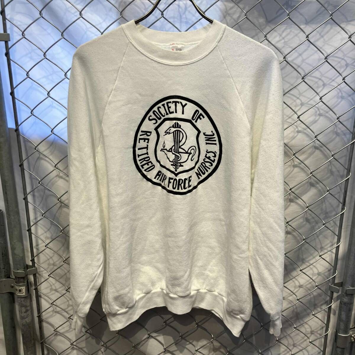 90s FRUIT OF THE LOOM プリントスウェット XL ホワイト フルーツオブザルーム 