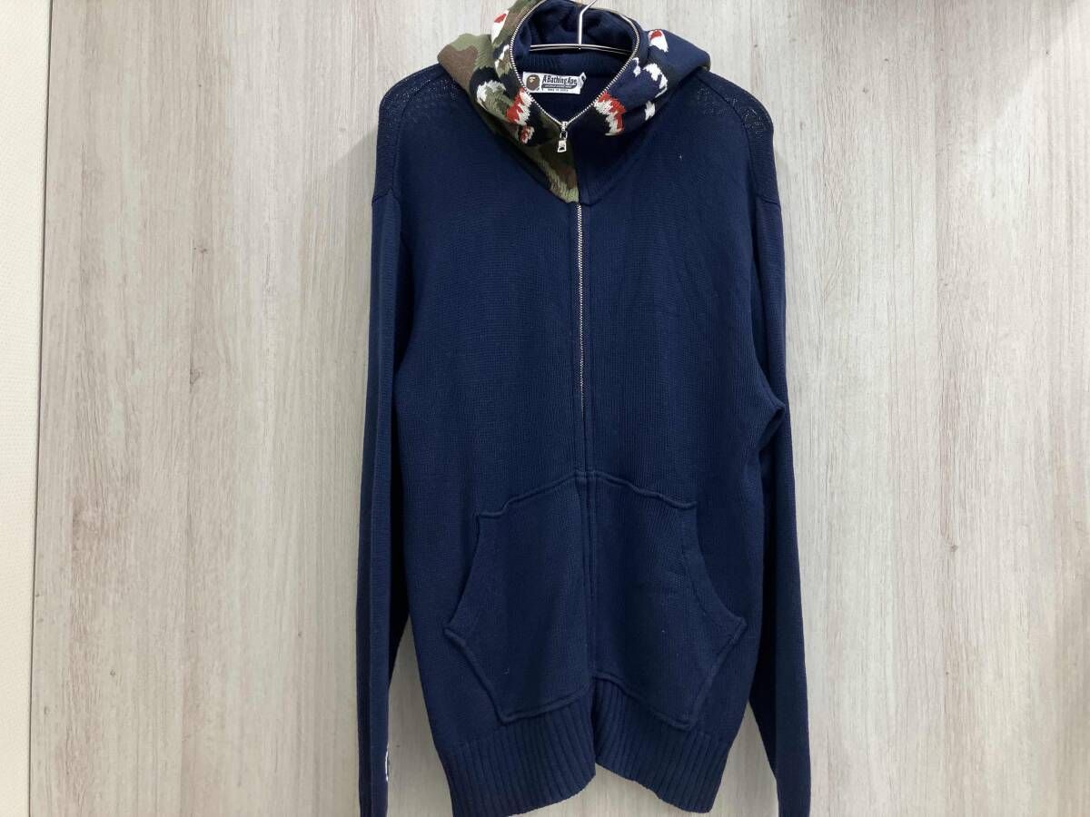 ネイビー A BATHING APE ニットパーカー パーカー ネイビー Mサイズ 