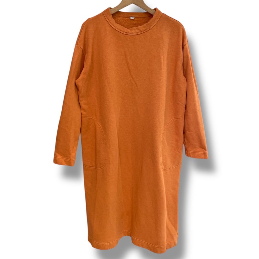 45 R フォーティファイブアール 裏毛のドレス ワンピース スウェット 裏毛 ジンバブエコットン オレンジ フリーサイズ レディース 冬 ゴーゴー古着セントラルパー NO.1545