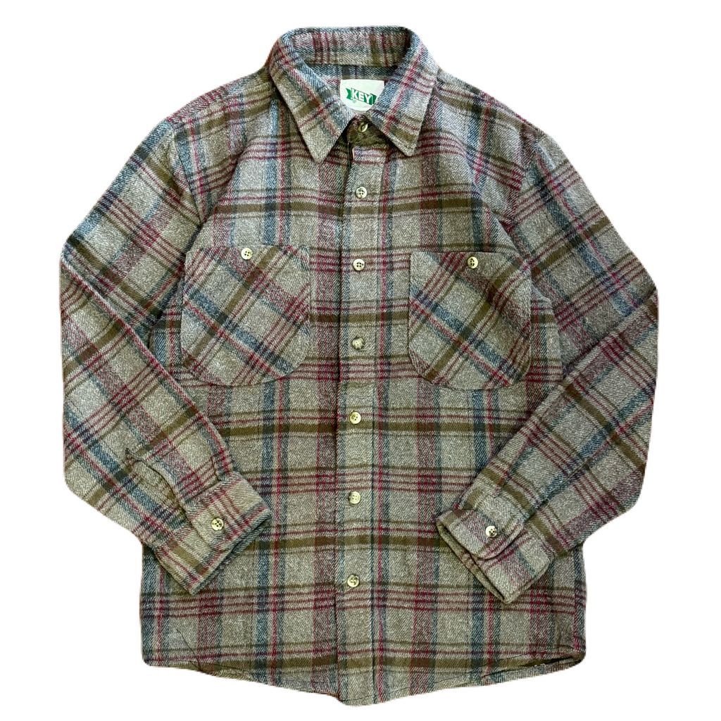 KEY vintage shirt チェック柄 ポケット付き ネルシャツ ヘビネル