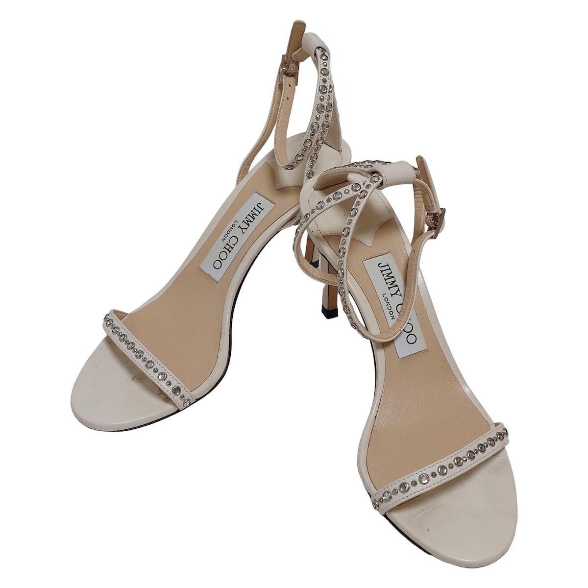 JIMMY CHOO ジミーチュウ サンダル 36 レディース - 白 スタッズ ラインストーン レザー