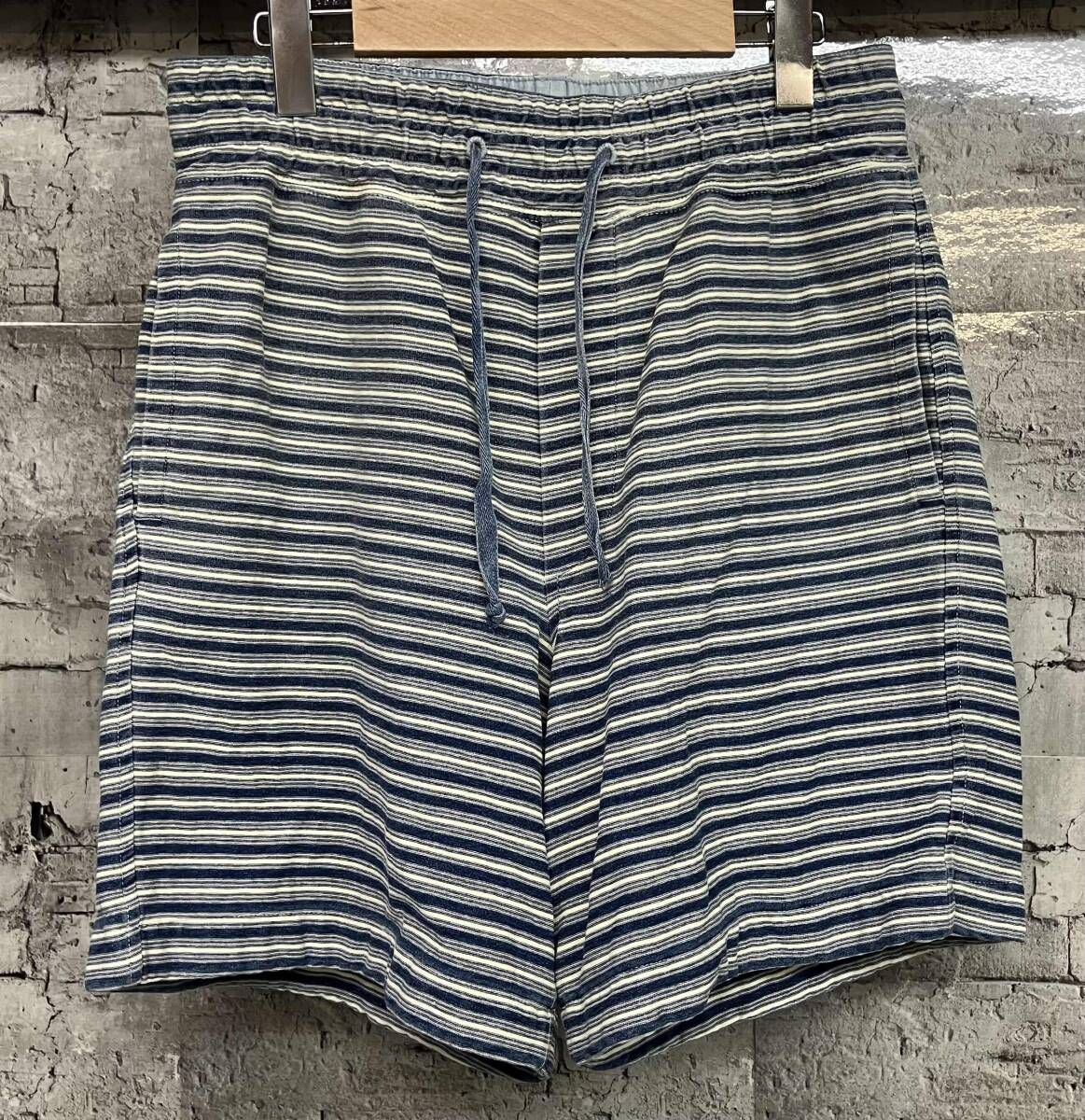 RRL RALPH LAUREN ダブルアールエル ラルフローレン ボーダーショーツ ハーフ綿パン サイズSP ブルー ホワイト