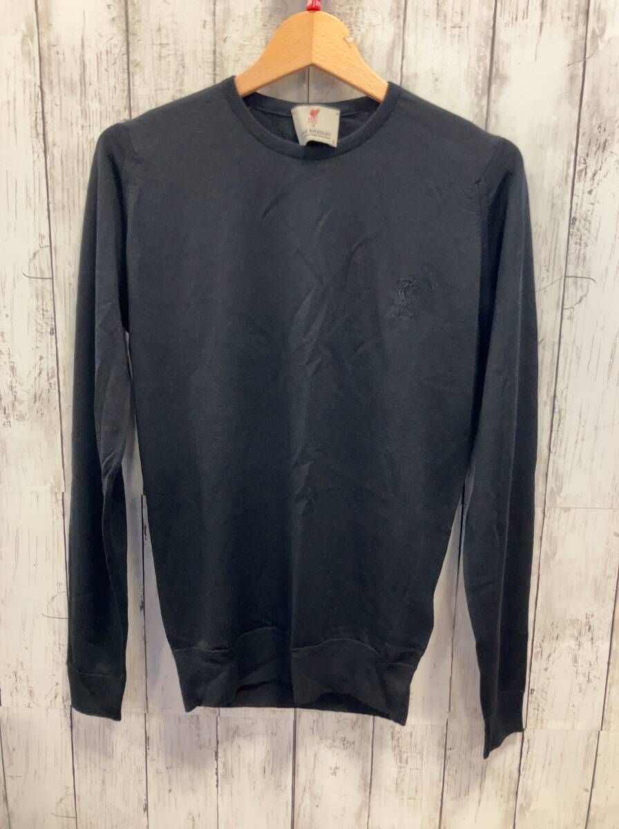 JOHN SMEDLEY × L.F.C. ジョン スメドレー リヴァプールFC イギリス製 ブラック ニット ロゴ刺しゅう Sサイズ 毛 100% セーター
