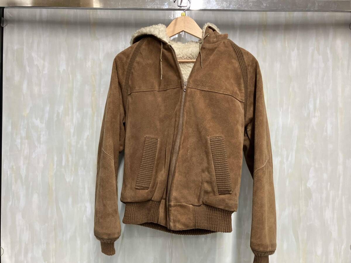 sears シアーズ 70 s ムートンジャケット 牛革 ボア ブラウン TALONジップ フーディ