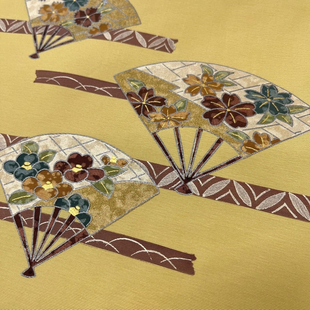 名古屋帯 塩瀬 長尺 扇に花柄 金彩 九寸 正絹 着物 MA-1727 - メルカリ