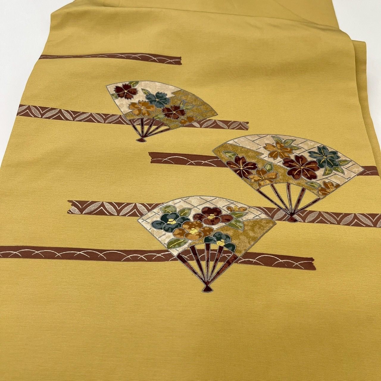 名古屋帯 塩瀬 長尺 扇に花柄 金彩 九寸 正絹 着物 MA-1727 - メルカリ