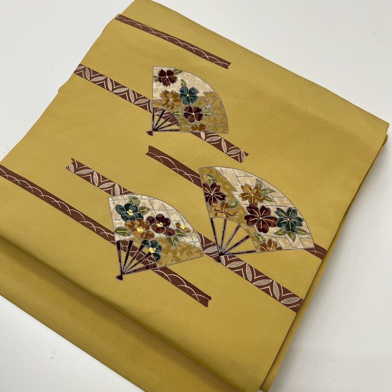 名古屋帯 塩瀬 長尺 扇に花柄 金彩 九寸 正絹 着物 MA-1727 - メルカリ