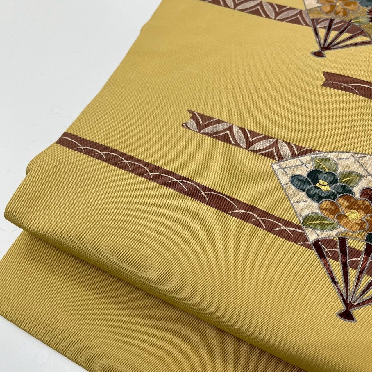 名古屋帯 塩瀬 長尺 扇に花柄 金彩 九寸 正絹 着物 MA-1727 - メルカリ