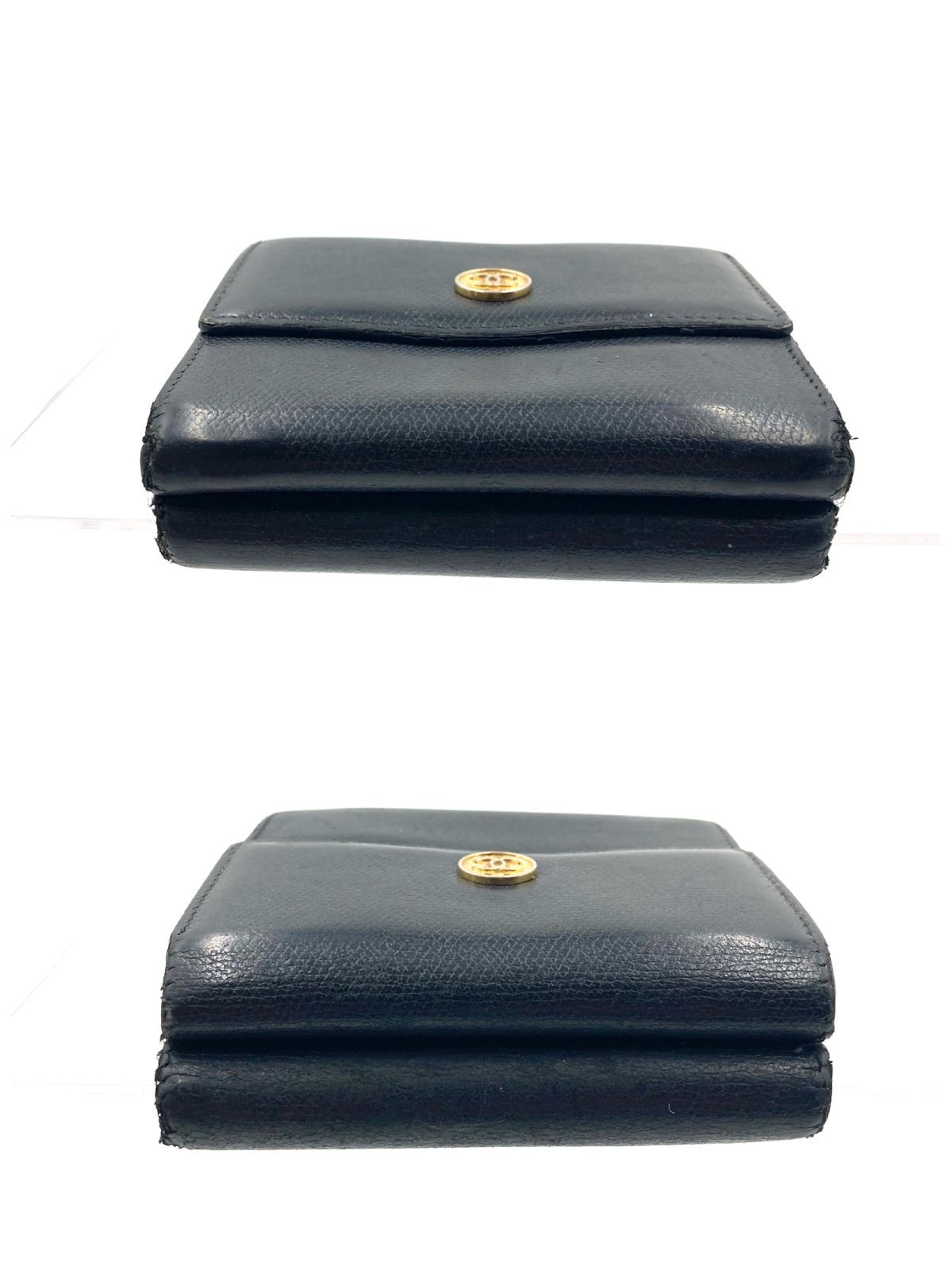 CHANEL シャネル ココボタン 三つ折り財布 レザー 本革 ブラック