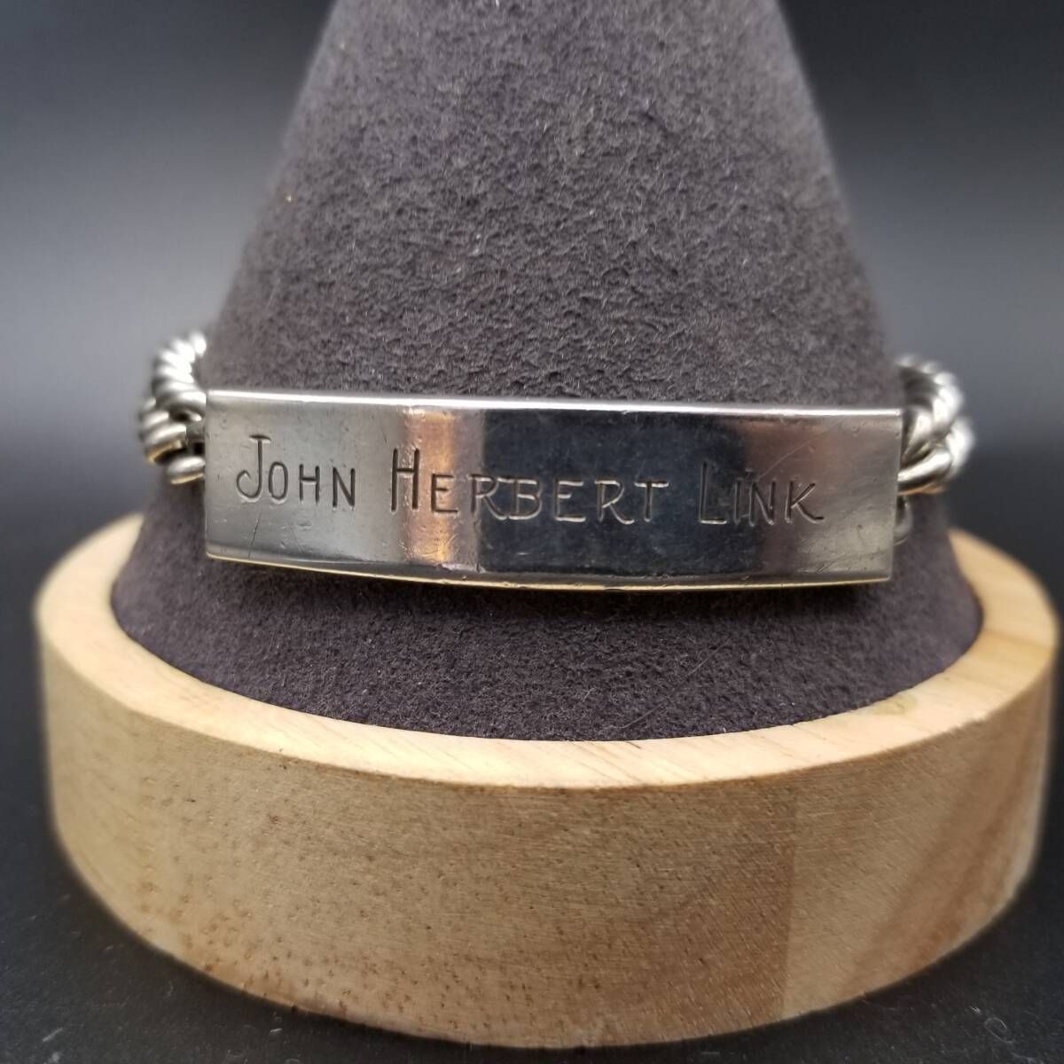  IDタグ 長方形プレート 喜平チェーン 925 シルバー ヴィンテージ ブレスレット 銀 重厚感 ネーム彫金 John Herbert Link FJ刻印 Y 21 N ブレスレット アクセサリー
