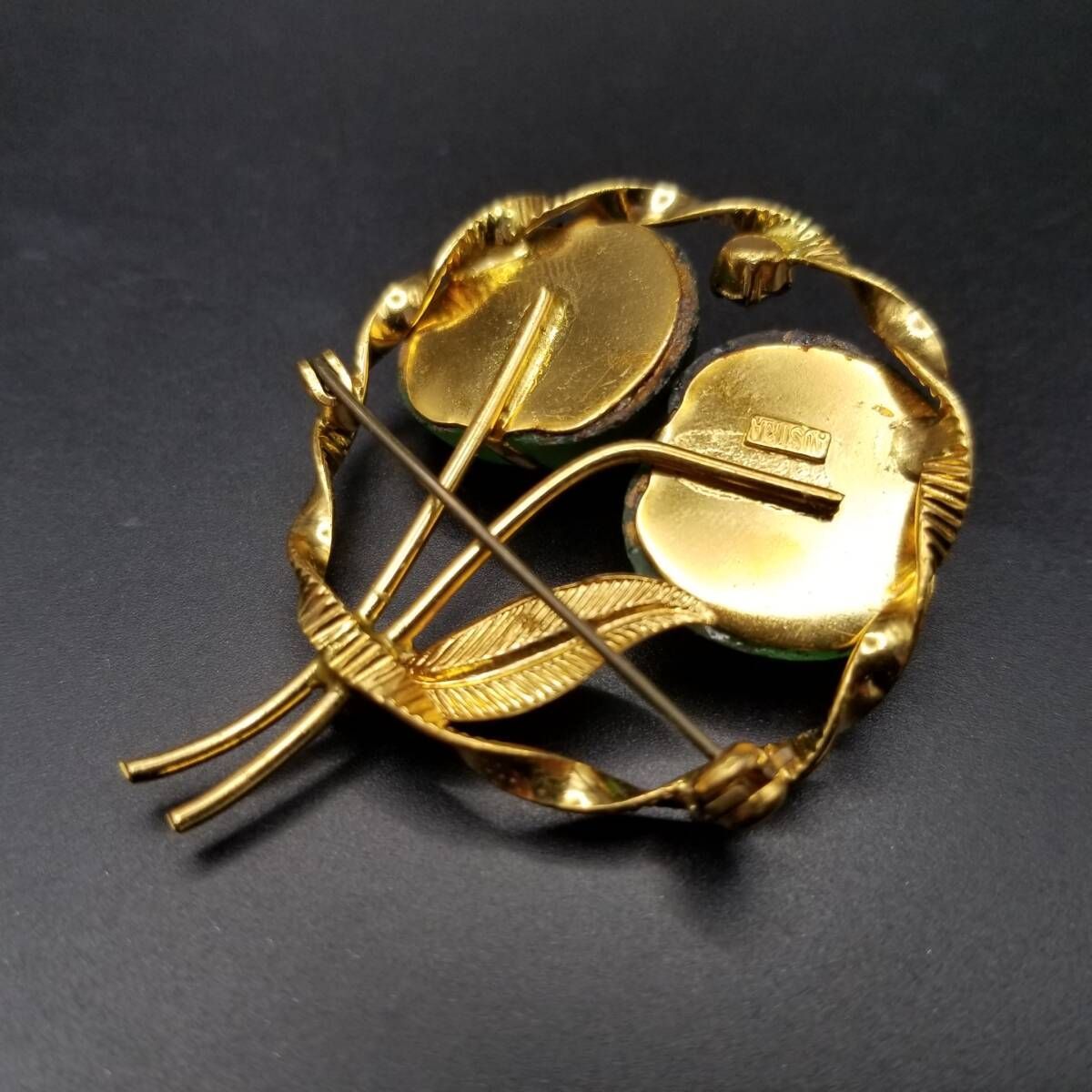 40'-60's オーストリア ヴィンテージ 摺りガラス 緑のさくらんぼ