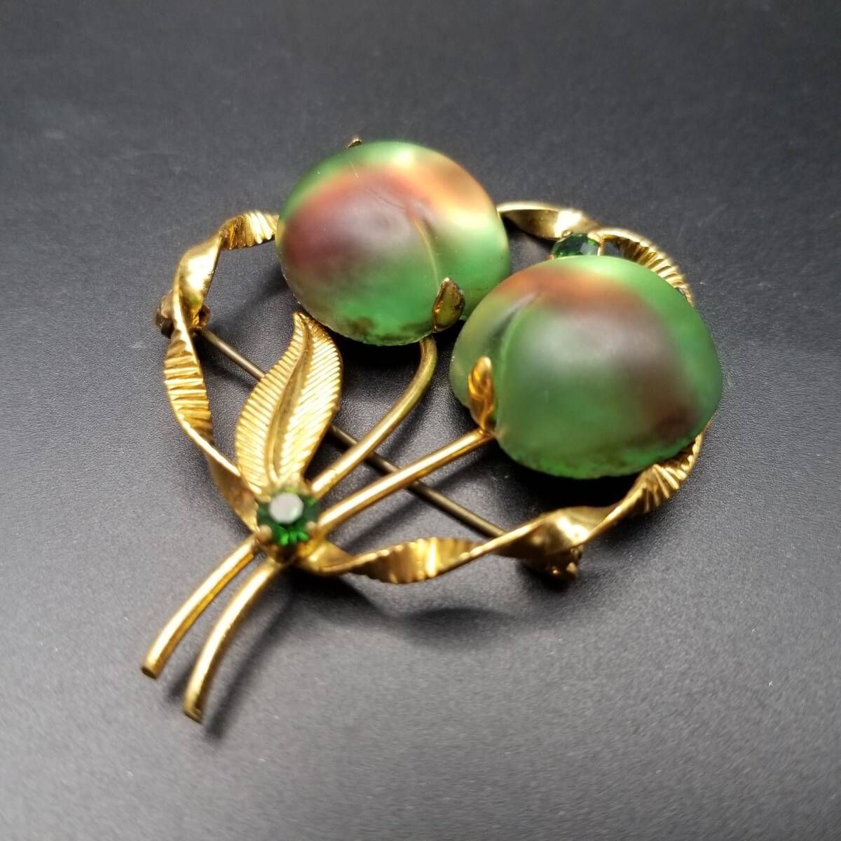 40'-60's オーストリア ヴィンテージ 摺りガラス 緑のさくらんぼ