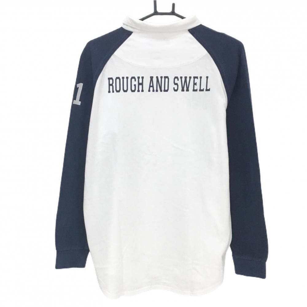 ラフアンドスウェル 長袖シャツ 白×ネイビー 袖切替 ボタンダウン